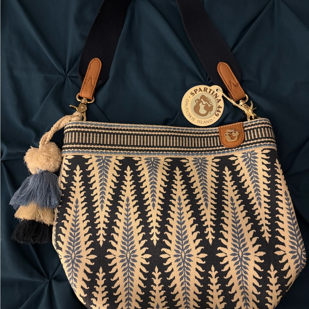 Spartina 449 Black and Cream Leaf Crossbody Bag